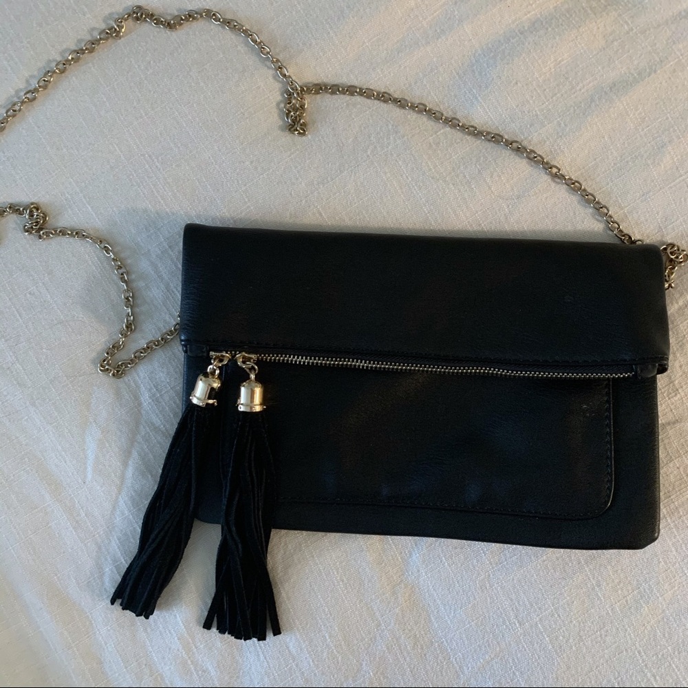 Faux Leather Black Clutch/Crossbody
